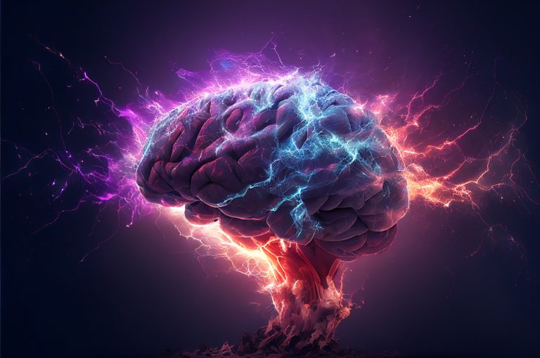 concept of a human brain full with creativity, shows multiple colors and action generative ai image