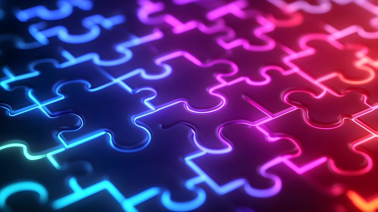 neon puzzle pieces abstract background